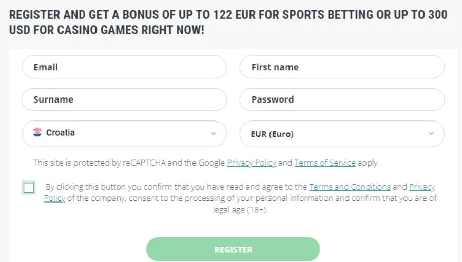 Obrazac za registraciju 22bet kladionica