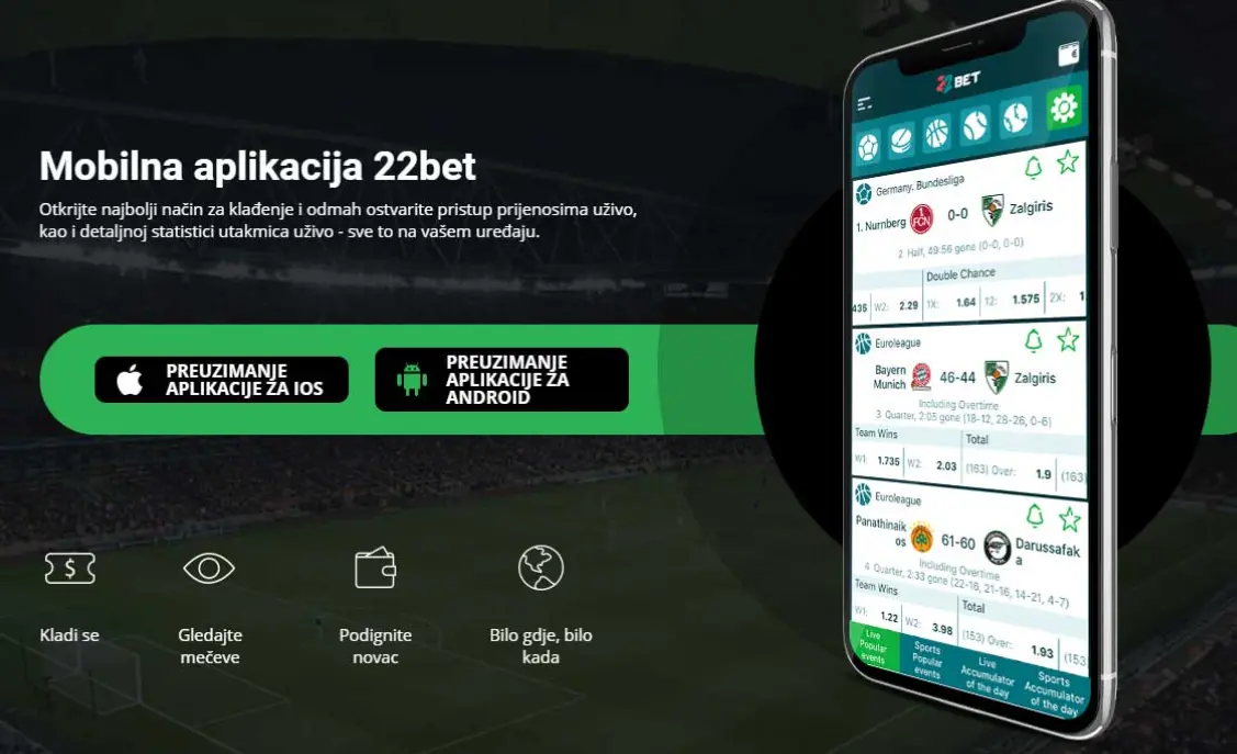 Mobilna aplikacija 22bet kladionica