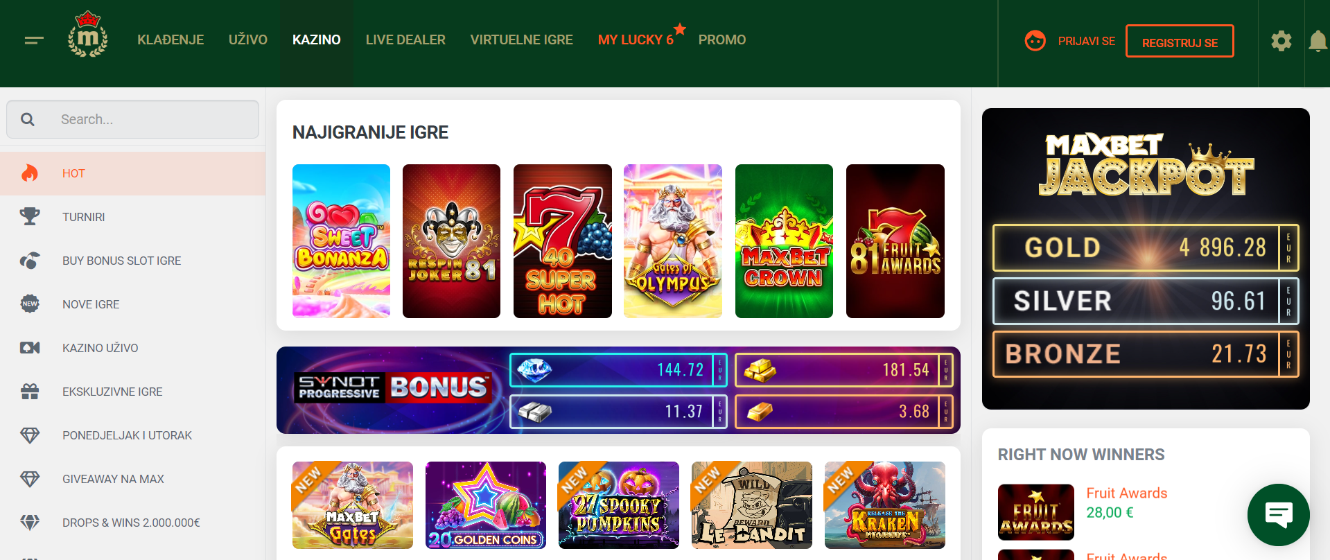 Online kasino Maxbet kladionica