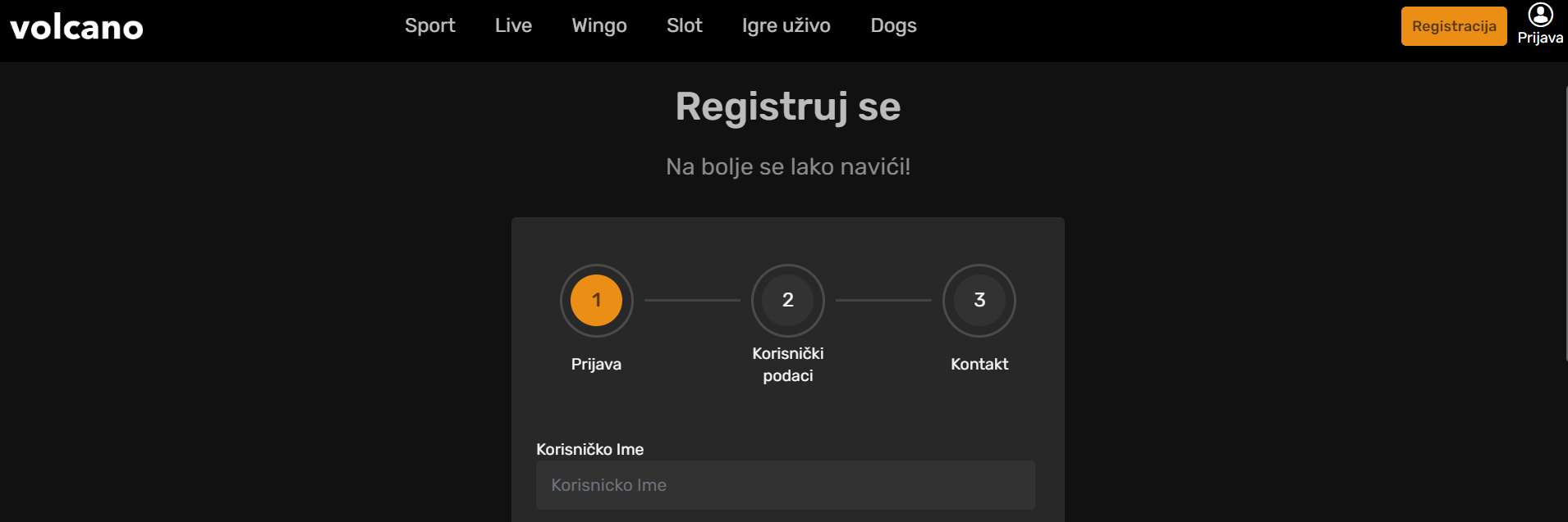 Registracija na stranici 